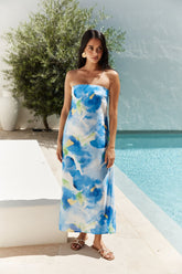 Bliss Cove Strapless Midi Dress Blue