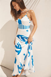 Whirlwind Skies Satin Maxi Dress Blue