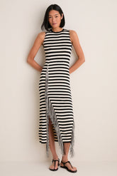 Black and White Stripe Sabine Fringe Knit Dress