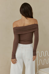 Autumn Dreamer Long Sleeve Off Shoulder Top Brown