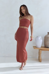 Secret Kisses Halter Knit Crop Top Clay