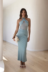 Classic Times Mesh Halter Maxi Dress Blue