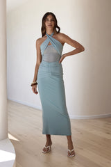 Classic Times Mesh Halter Maxi Dress Blue