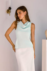 Understated Cool Tailored Cowl Top Mint