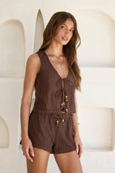 For The Sun Woven Top Brown