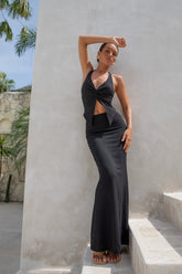 Palm Tree Paradise Maxi Skirt Black
