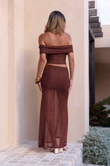 Take My Hand Off Shoulder Crop Top Brown