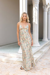 Floral Escape Satin Maxi Dress Multi