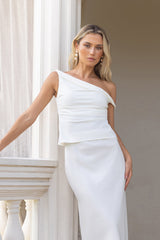 Smart Casual Tailored Off Shoulder Top White