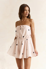 High Hopes Polka Dot Strapless Romper Beige