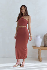 Secret Kisses Halter Knit Crop Top Clay