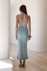 Classic Times Mesh Halter Maxi Dress Blue