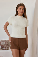 Old Money Hour Fluffy Knit Short Sleeve Sweater White
