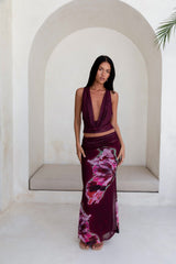 Bloom At Dawn Mesh Maxi Skirt Plum