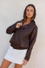 City Girls Faux Leather Jacket Brown